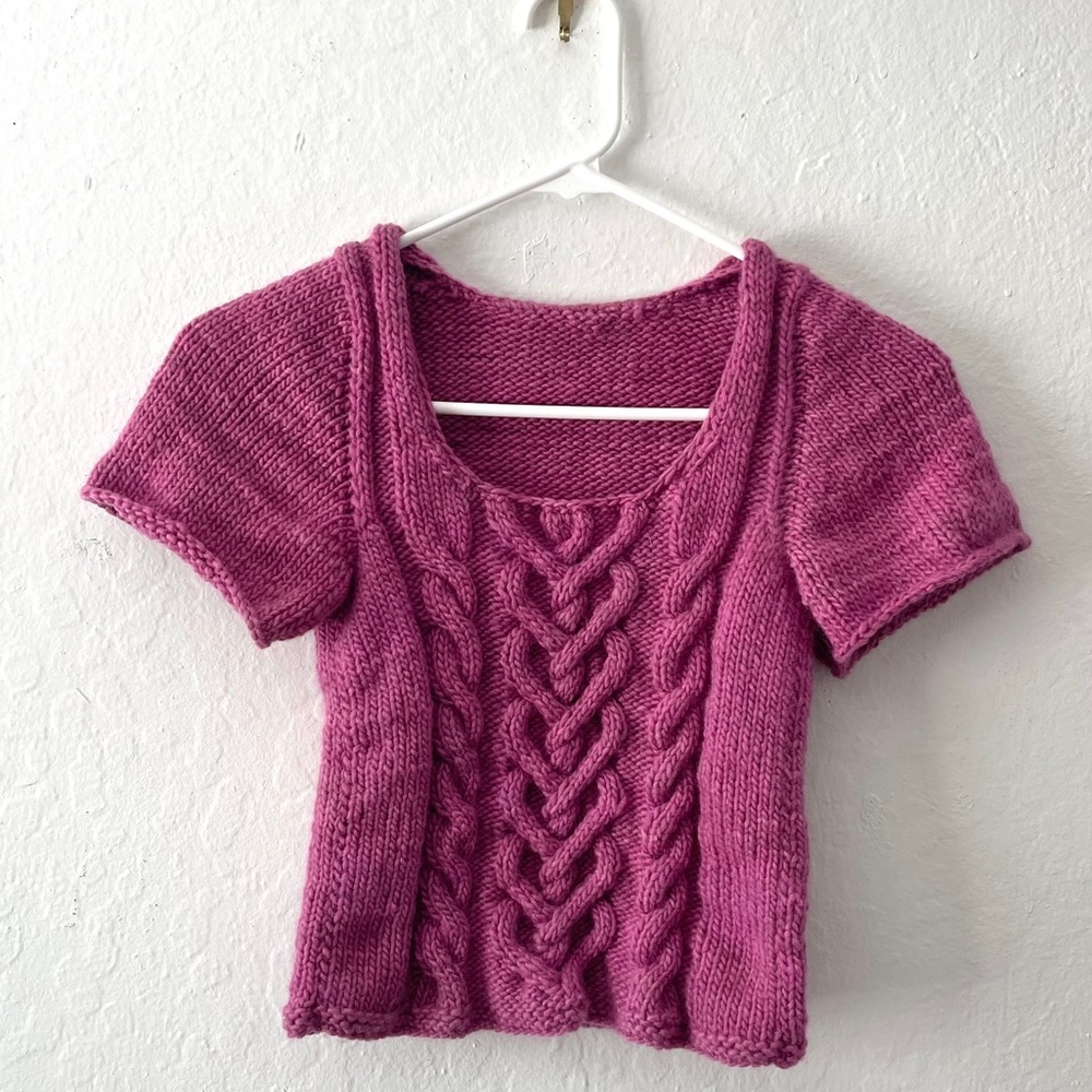 Hand Knit Y2K Heart Cable Top